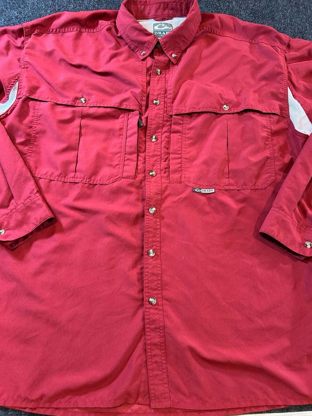 Drake Waterfowl Systems Men's Vented Long Sleeve Button Up Shirt Red 3XL